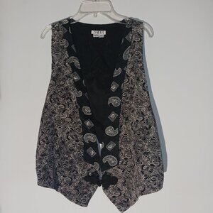 Black & White Silky Boho Vintage Searle Blatt Womens Dressy Vest